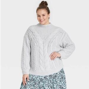 Ava & Viv Light Gray Cable Knit Turtleneck Sweater